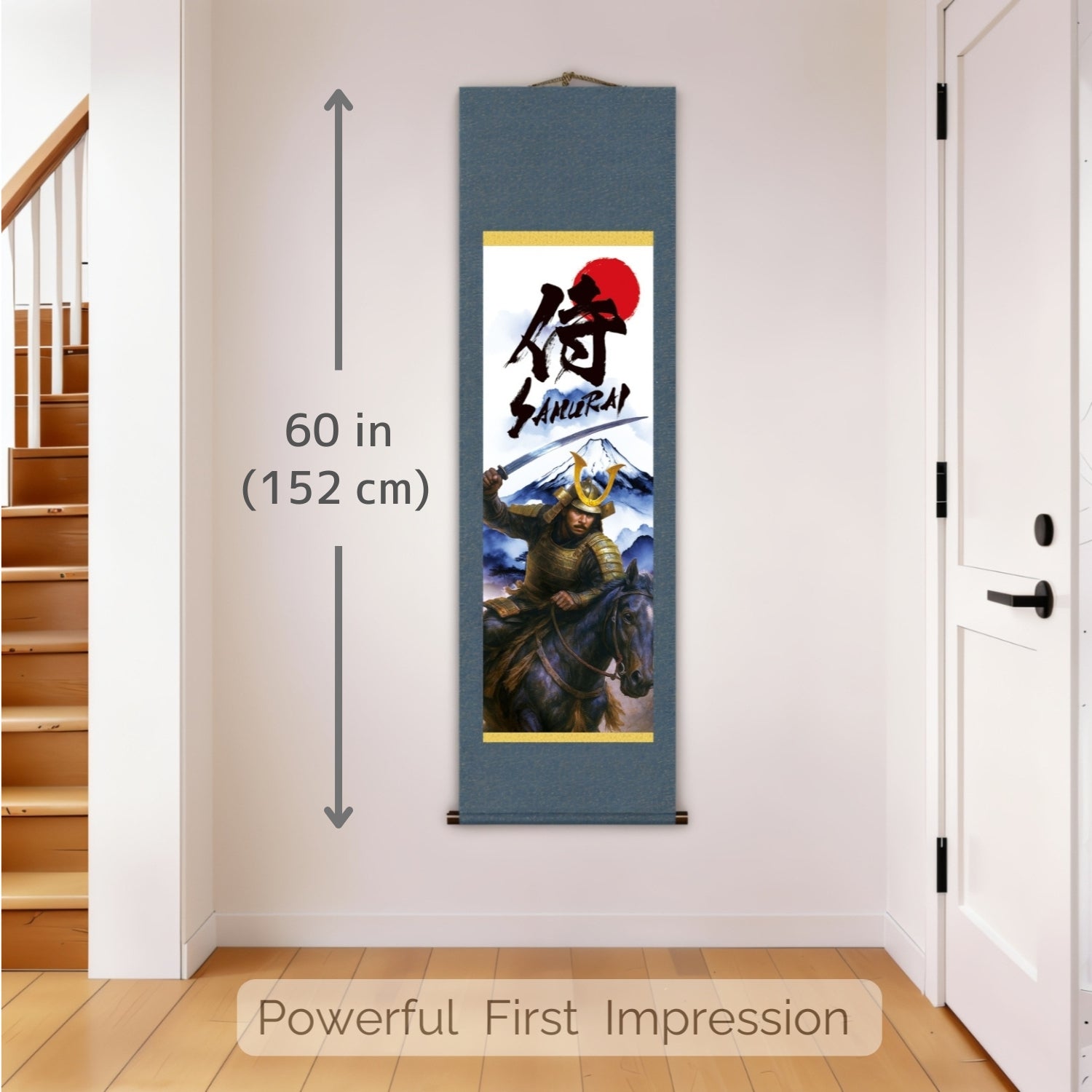 Japanese Samurai Kakemono Wall Scroll – Mounted Samurai with Sword and Mount Fuji