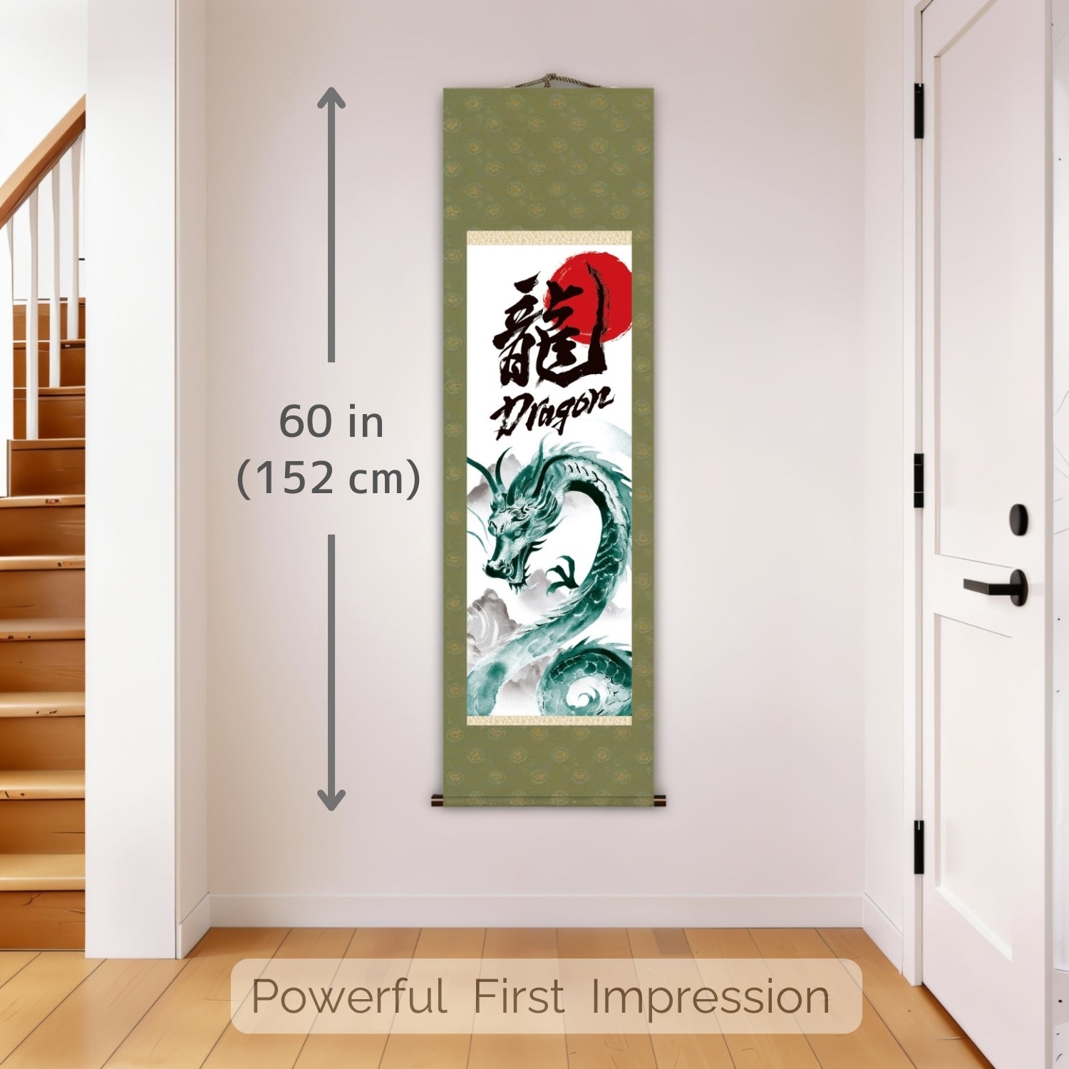 Japanese Dragon Kakemono Wall Scroll – Green Rising Dragon